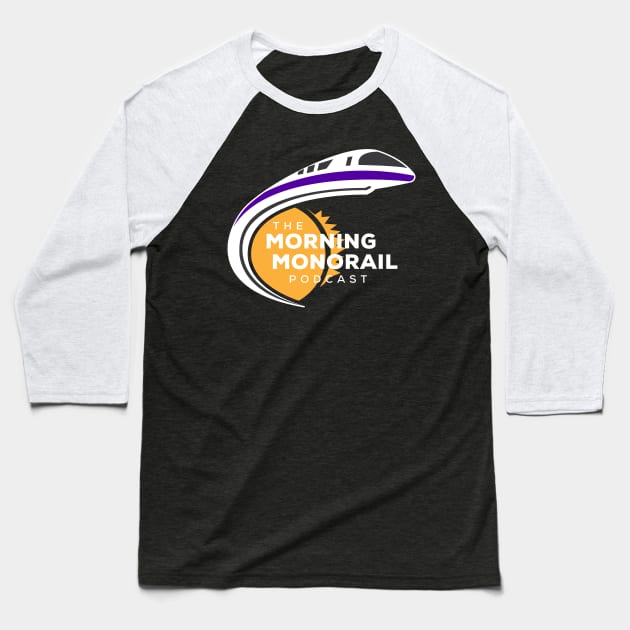 Morning Monorail Logo w/ Text Overlapping the Sun Light Color Baseball T-Shirt by MorningMonorail